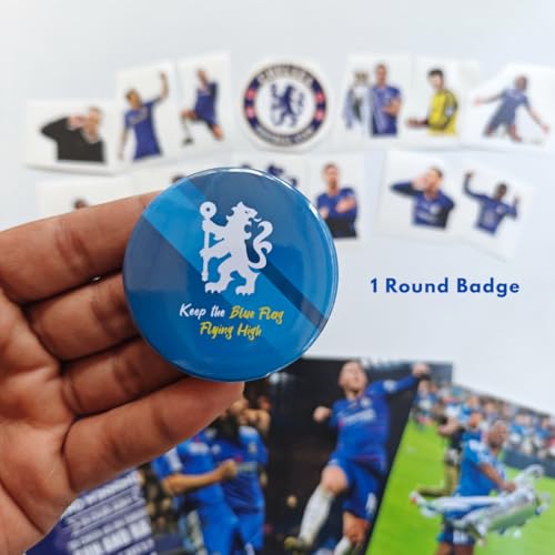 Image of TenorArts Chelsea Gift Box Merchandise for Fans - 5x7 Inches Laminated Photo Frame,1 Chelsea Keychain, 1 Badge, 4 4x6 inches Sized Posters, 10 Multi sized Football Stickers - 5 items in 1 Box | Perfect for Gifting Fans