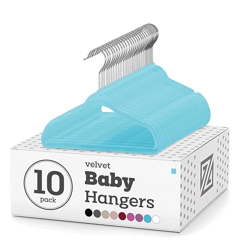 ZOBER Hangers For Baby Clothes - Chrome Swivel Hook - Non Slip Toddler Hangers for Baby and Children Clothes Space saving - Hanger for Everyday Use Set Of 10 - Sky Blue