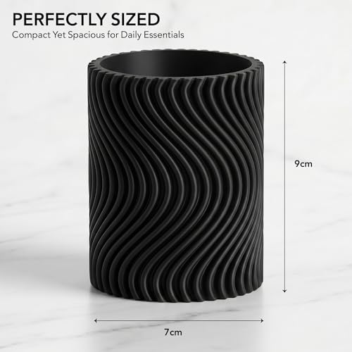 Image of Pen stand for table, aesthetic pen stand for office table stylish, pen holder for desk, pencil holder, office desk organizer, Study accessories penstand for men women kids items (Black, Wavy)