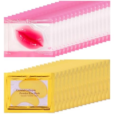 30 Pairs Lip Masks & Eye Masks, 24K Gold Gel Crystal Collagen Eye Pads, Moisturizing Lip Mask Crystal Lip Pads, Under Eye Patches for Puffy Eyes, Dark Circles, Eye Bags, Wrinkles and Fine Lines Cover
