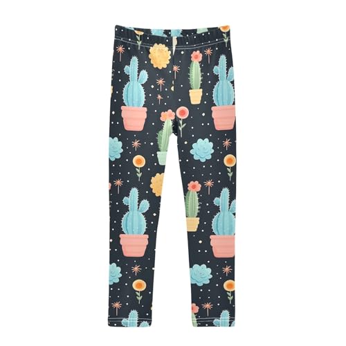 ALAZA Girls' Leggings Children's Yoga Pants Skinny Printed Dance Ball Cactus Cute Black Comfortable 4T