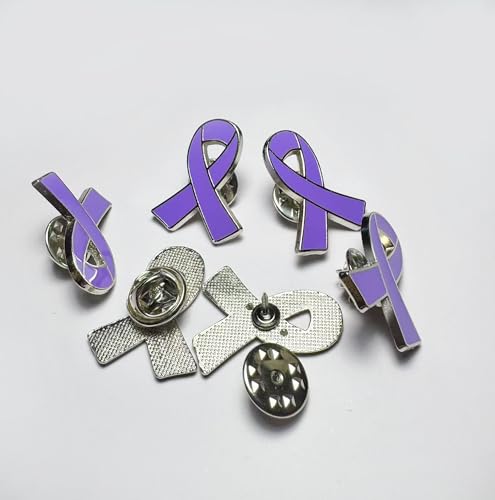 25/50/100/200 pieces purple awareness ribbon pin lapel for Alzheimer's disease against domestic violence disease awareness purple ribbon enamel lapel pin badge bulk3