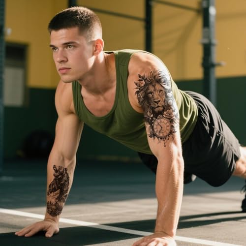 Image of Aresvns 24 Sheets Black 3D Half Sleeve Temporary Tattoos for Men Women