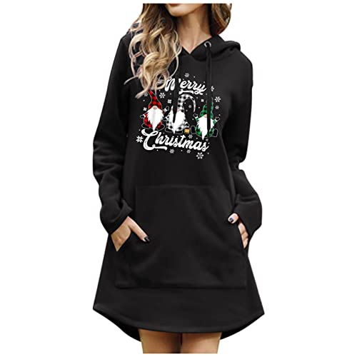 Guotobe Weihnachtskleid Damen Langarm Winterpullover Sweatkleid Rot Elegant Longpullover mit Weihnachten Motiv 3D Gedruckt Leicht Sweatshirt Rundhals...