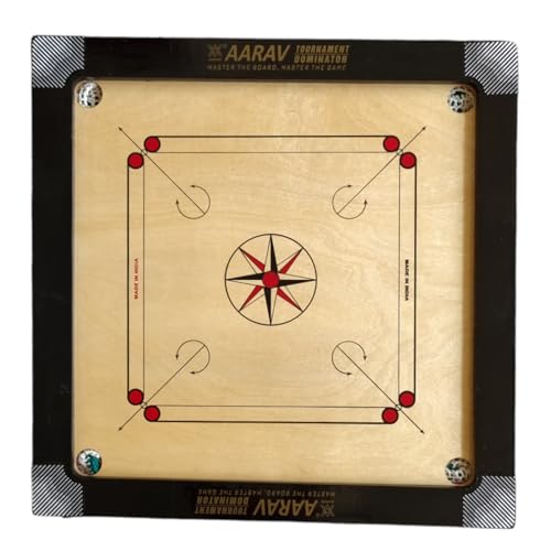 Image of AARAV Champion Carrom Board 36 inch for Adults, Gloss Finished, 3 inch Frame and 6mm boss ply, with Carrom Coins, Striker(15g) and Boric Powder