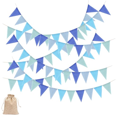 Cadena de banderines azules Sidiya, resistente al agua para uso en exteriores, cadena de banderines de 20 metros de largo, 5 cadenas de banderines con un total de 60 banderines, adecuada para jardines