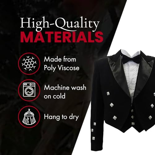 UT Kilts Prince Charlie Jacket & Vest, Formal Scottish Kilt Jacket for Men, with Elegant Vest & Stylish Silver Button Accents4