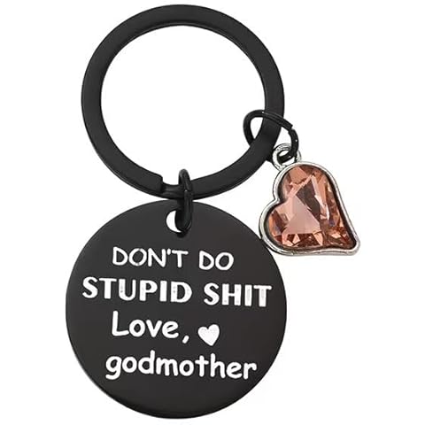 RFTWXHPN Funny Gifts Keychains for Goddaughter Keychain from Godmother Don't Do Stupid Sht Key Chains for God Daughter Christmas Birthday Gifts for Girls New Drivers License Gift Cover