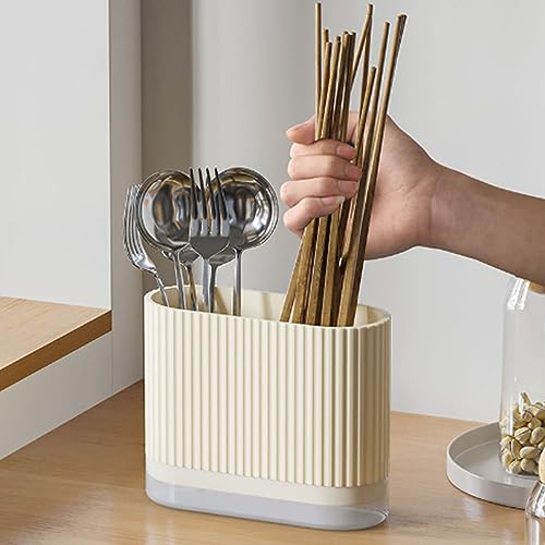 HERCHR Utensil Holder Kitchen Utensils Holder 2 Divider Cookingutensil Pot for Kitchen Counter Cutlery Drainer for Sink Countertop Wall Organization for Silverware Storage Organizer