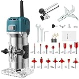 Fresa elettrica per legno da 800 W, con set di frese da 15 pezzi, attrezzo in legno regolabile in 6 posizioni per tagliare, scanalature e incisioni