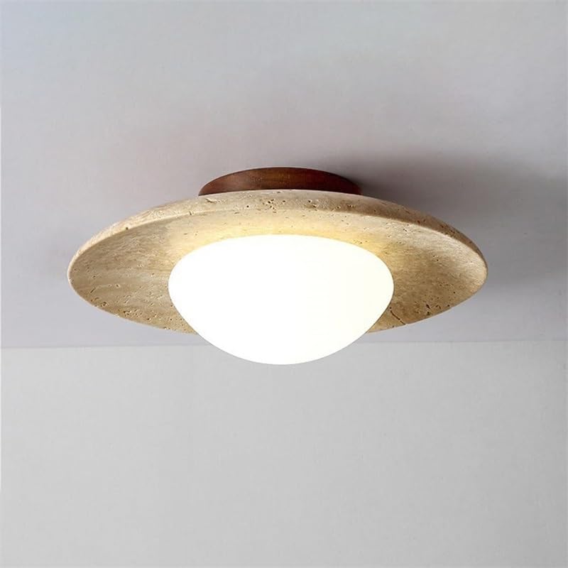 Plafonnier wabi-sabi en travertin jaune pour entrée sombre E27
