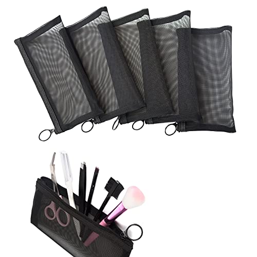 Image of Patu Zipper Mesh Bags, Beauty Makeup Cosmetic Accessories Organizer, Travel Toiletry Kit Set Storage Pouch, 5 Pieces, Black, Black, 7.9 x 4 Inch