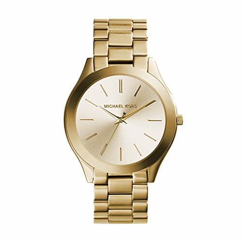 Michael Kors Women's Slim Runway Three-Hand Stainless Steel Quartz Watch Blush Rush Gold-Tone Bead Bangle Bracelet #TOP1