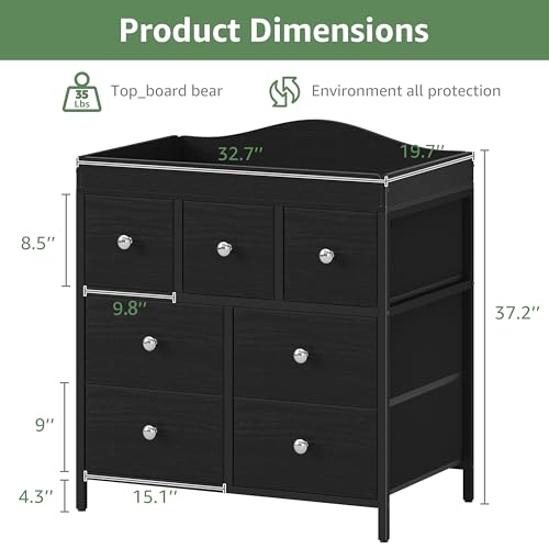 Image of BOLUO Changing Table Dresser with Storage, Baby Dresser with Changing Table Top Diaper Changing Station with 7 Fabric Drawers for Nursery Modern