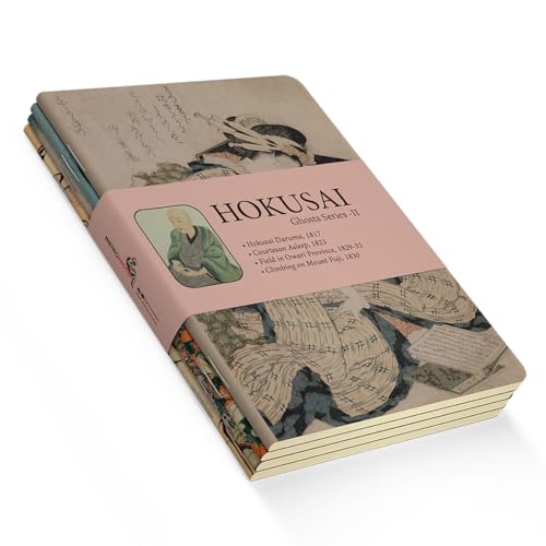 Retronote Ghosts Series II - Juego de 4 cuadernos Hokusai VI, sin líneas, total de 192 páginas, 48 páginas cada uno, costuras de alambre, cubierta flexible, borde ovalado, textura de lienzo, 60