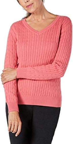 Karen S Cotton V Neck Cable Knit Sweater