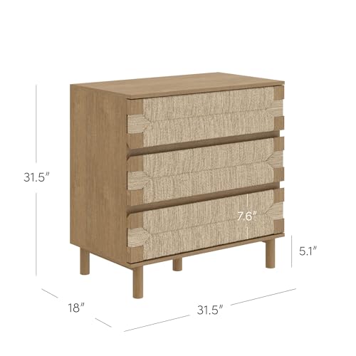 Image of Nathan James Beacon 3 Drawer, Light Brown Boho, Bohemian Woven Seagrass Storage Cabinet for Living Room