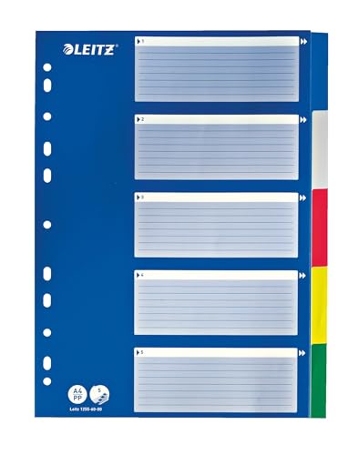 Leitz Register für A4, Deckblatt aus Karton und 5 Trennblätter mit Taben aus Kunststoff, Mehrfarbig, 12556000 Leitz Register für A4, Deckblatt aus Karton und 5 Trennblätter mit Taben aus Kunststoff, Mehrfarbig, 12556000