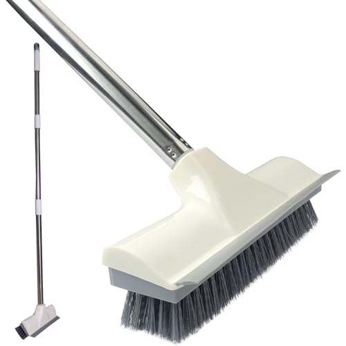 Roellgs long handled scrubbing brush with adjustable long handle, squeegee and bristles 2 in 1 for cleaning kitchens, bathrooms, tiles, garages, walls and swimming pools