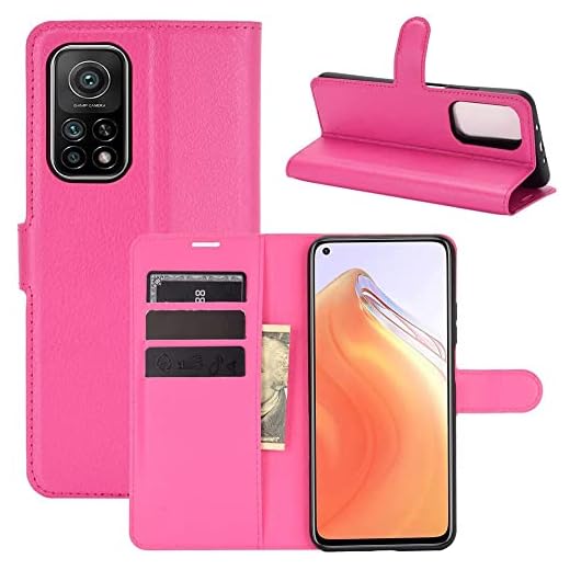 Lapinette Fodral Kompatibelt med Xiaomi Mi 10T Pro 5G Plånboksfodral - Läderfodral Mi 10T Pro 5G Flip - Skyddsfodral Mi 10T Pro 5G Plånbok - Magnetisk Stängning Kortfack Stativfunktion Rosa
