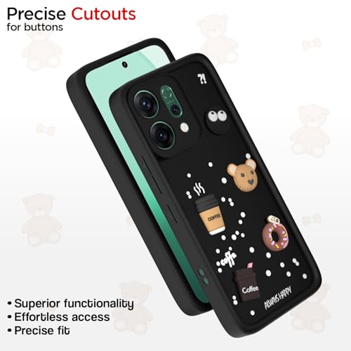 Image of Pikkme Back Cover for Oppo Reno 14 Pro 5G | Cute Fun Cartoon 3D Bear Silicone Full Body Protection Bumper Case (Black)