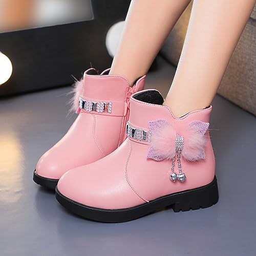 IWIHMIV Girl Non Slip Boots Kids Ankle Boots Warm Side Zipper Boots Low Heel Short Booties Winter Snow Boots Outdoor Shoes4