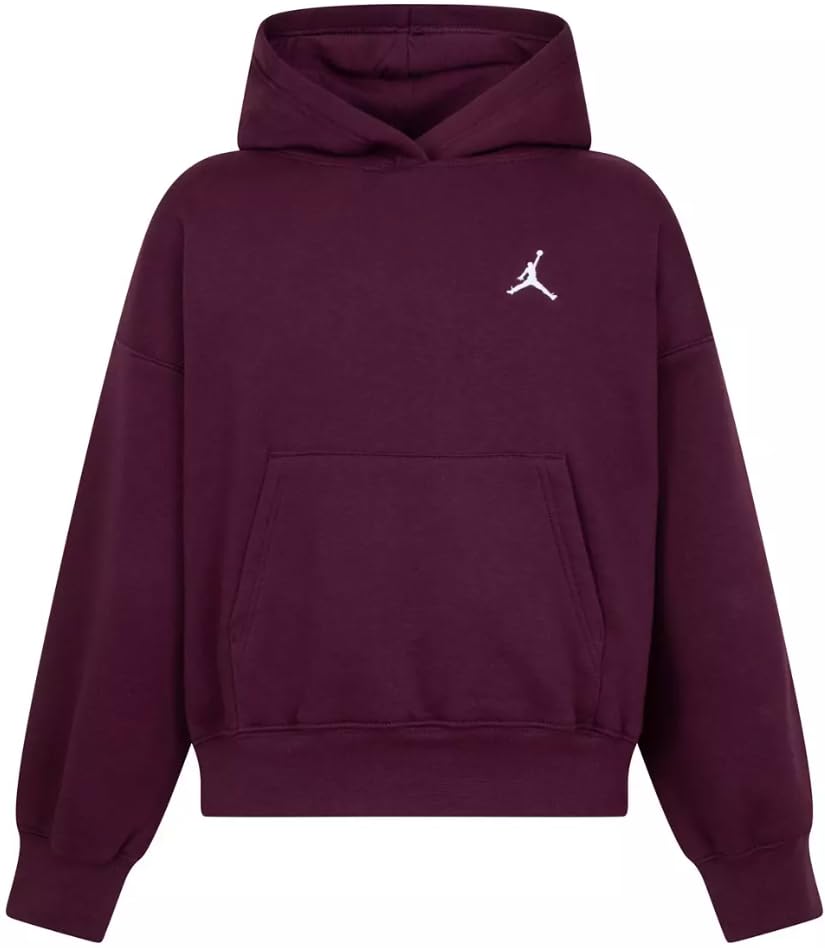 Nike Jordan Big Kid/Girls' Brooklyn Essentials Pullover Hoodie, Bordeaux/Maroon/Dark Purple, Medium