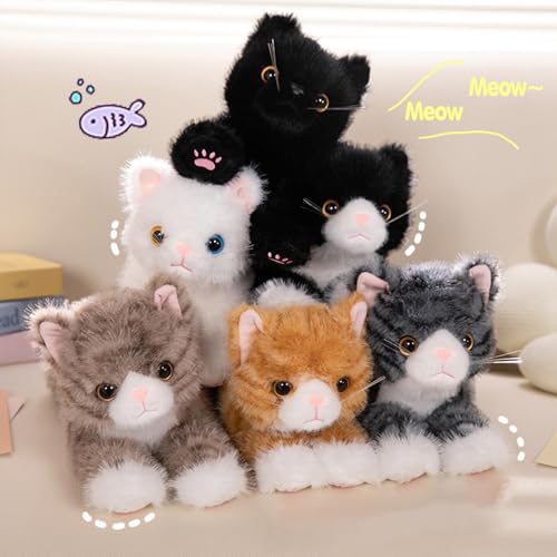 Image of PEACH CAT Cat Stuffed Animal 12 inch Realistic Kitten Plushies Soft Plush Toys Gifts for Kids Black