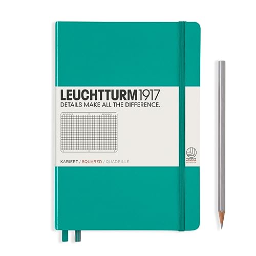 Image of LEUCHTTURM1917 - Notebook Hardcover Medium A5-251 Numbered Pages for Writing and Journaling (Emerald, Squared)
