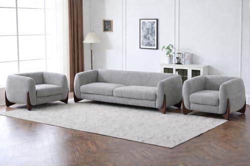 Image of Modern Classic 5 Seater Sofa Couch Fabric & Valvet Tufted Chesterfield Sofa Living Room and Office (Boucle Grey 3+1+1) | Premium Material