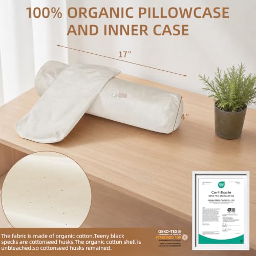 Image of Buckwheat Pillow - Adjustable Buckwheat Neck Pillow(17x4) to Provide Firm Support, Neck Roll Pillows for Side and Back Sleepers, Cylinder Bolster Pillows with Organic Pillowcase