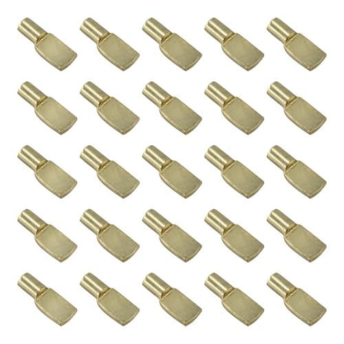 Pocoxll 50 Pcs 5mm Spoon-Shaped Shelf Pins - Ideal for Cabinets, Wardrobes, and Bookcases（Gold）