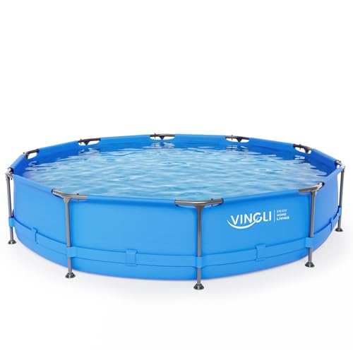 VINGLI 12FT x 30IN Metal Frame Above Ground Pool Round Frame Swimming Pool for Backyard Outdoor Portable Water Pool for Adults| Families| Friends