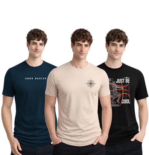 Image of ADRO Mens Printed T-Shirts Pack of 3 | 100% Cotton Regular Fit Graphic Tshirt | Breathable Stylish Casual T Shirt Gym Travel Summer T Shirts