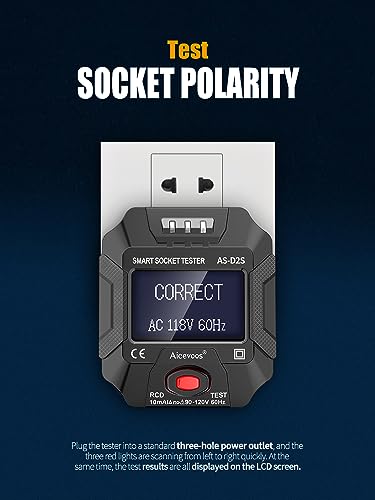 Aicevoos Outlet Tester Electrical GFCI Trip Tester Receptacle Detector with LCD Display, 3 Prong AC Voltage Socket Checker Detector Wiring Problems in Plain English