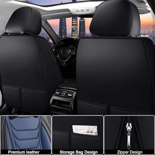 Image of Car Seat Covers Fit for Chevrolet Tahoe 1995-2025, Leather Automotive Seat Covers for Trucks, Heavy-Duty Wear Resistant Seat Protectors, Easy to Install, 5 Seats with Pillows, Black Blue
