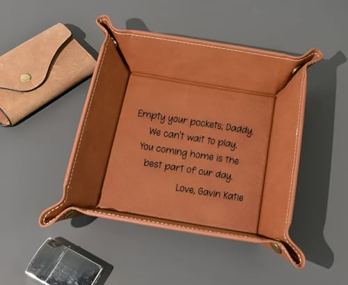 Personalized Valet Tray for Men, Custom, Gift for Dad, Catch All Table Tray, Key Tray, Leather Desk Caddy, Catchall (7.9