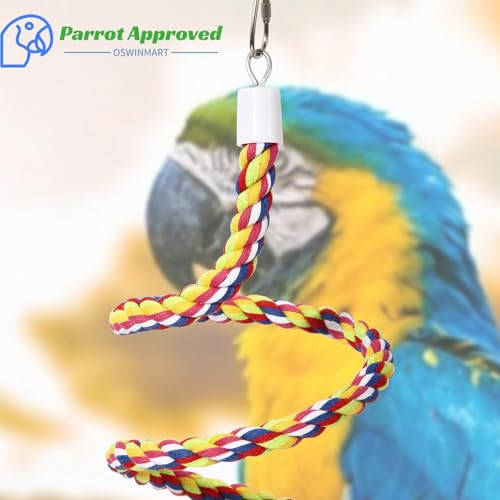 Image of 63'' Bird Rope Perches Birdcage Swing Toys 100% Cotton Natural Bird Perch Peck /Chewing with Vintage Bell Climbing Standing Bungee Parrot Toys for Small to Regular Size Parrot Cockatiel Birds