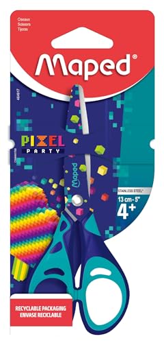 Maped - Ciseaux Pixel Party - 13 cm - Ciseaux Enfants - Ciseaux Scolaires dès 4 Ans