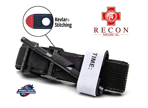 Recon Medical BLK-1PAK-FBA Tourniquet - (Black) Gen 3 Mil-Spec Kevlar Metal Windlass Aluminum First Aid Tactical Swat Medic Pre-Hospital Life Saving Hemorrhage Control Registration Card 1 Pack