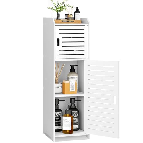 Esaledirect Badezimmer-Bodenschrank, kleiner Standschrank, multifunktionaler Seiten-Organizer-Regalständer, weiß