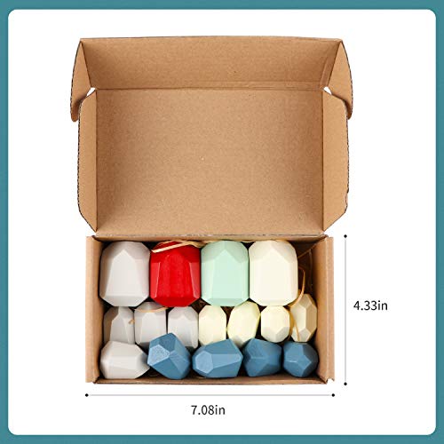 16PCS Colorful Stone Stacking Blocks for Kids Wooden Building Blocks Set for Toddlers 3+ Baby Rock Stone Sorting Blocks Game Lightweight Preschool Learning Toys for Girls Boys - Thumbnail 7