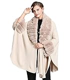 Tessuto di qualità: un lussuoso cappello/poncho in cashmere con finta pelliccia. L'ampia imbottitura in pelliccia è estremamente morbida e allontana il collo e la parte anteriore per un calore accogliente.
