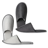 SongBuydn Hotelslipper, 2 Paar Gästepantoffeln für Hotel und Zuhause, rutschfeste Hausschuhe für Damen und Herren, Größe 38-44, Silber und Schwarz
