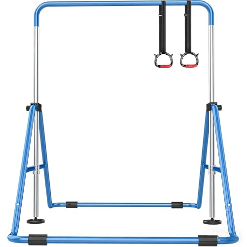 Foldable Gymnastics Bar for Kids, 5 Adjustable Height Horizontal Junior Training Monkey Bar, 70KG Max Load, Robust Stable Design, Easy to Move & Store for Indoor Outdoor Use, Perfect Kids Gift (Blue)