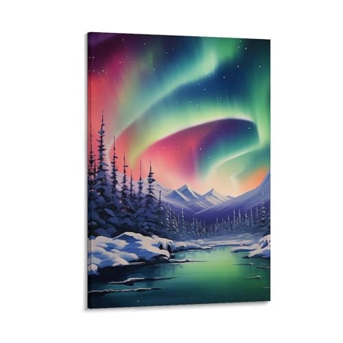 Tableau impression sur toile décoration murale aurores boréales Norvège pour chambre 50x75