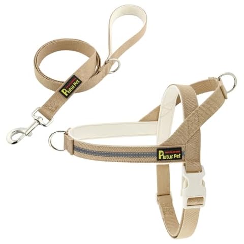 Plutus Pet Cotton Dog Harness and Leash Set, Reflective and Soft Padded, Quick Fit Vest Harness, for Small, Medium and Large Dogs, Beige, M Cover