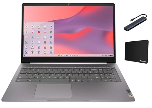 Lenovo IdeaPad 3i Chromebook 15.6" FHD Laptop, Intel Celeron N4500, 4GB Memory, 64GB eMMC Storage, Chrome OS, Artic Grey with Accessories