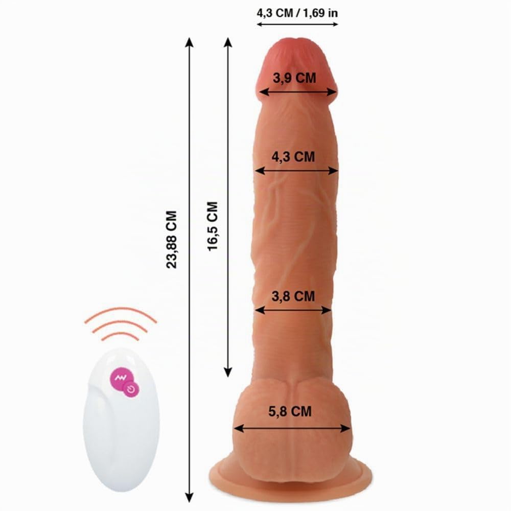 Dildo fallo vibrante a spinta in silicone cyber skin ultra realistico con testicoli e ventosa funzione di up & down sex machine