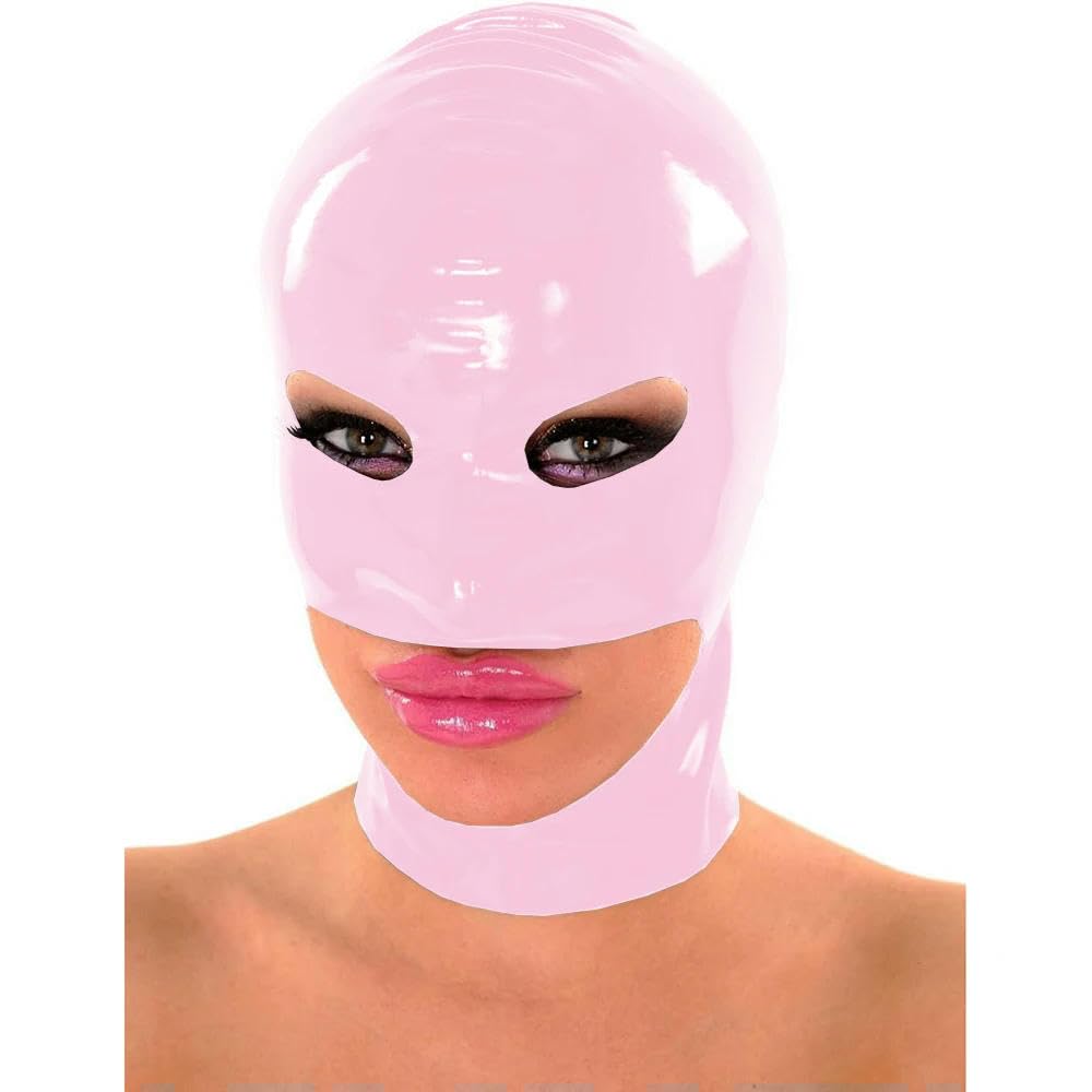 QIANGYTHENKO PVC Latex Look Hood Mask Open Mouth with Eyes Exotic Accessory for Men Women Halloween Cosplay Costume Pink
